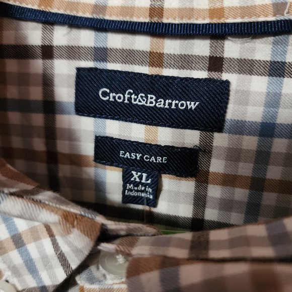 Men's XL Croft & Barrow White/Blue/Black/Tan Long Sleeve Button Down Shirt - Picture 9 of 11